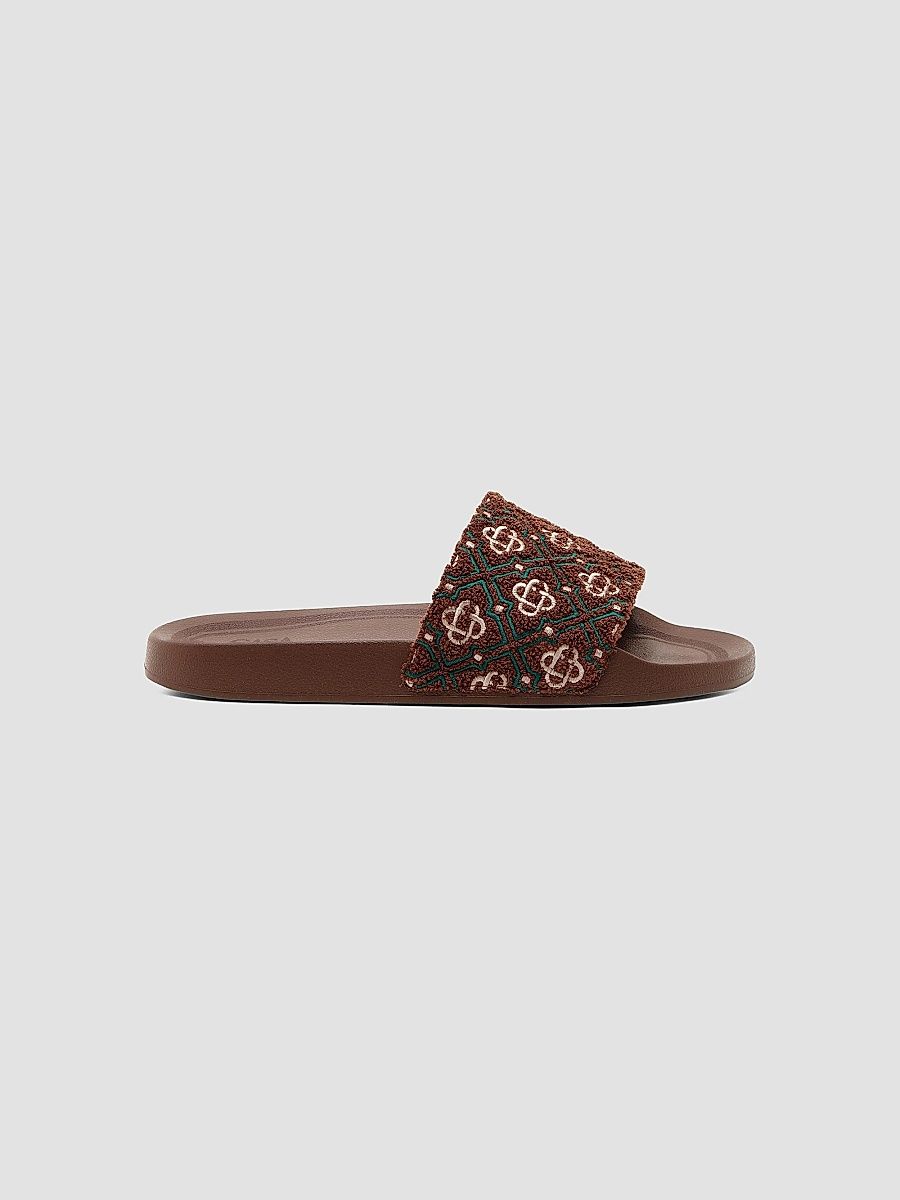 Casablanca Men's Monogram Pool Slides - Brown - Size 14