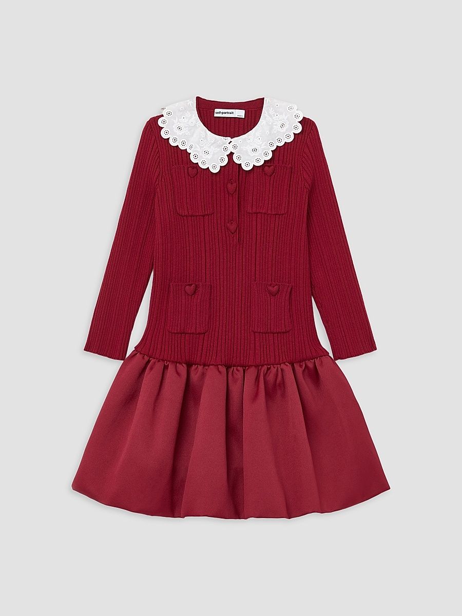Little Girl's & Girl's Fit & Flare Knit Taffeta Dress - Burgundy - Size 10