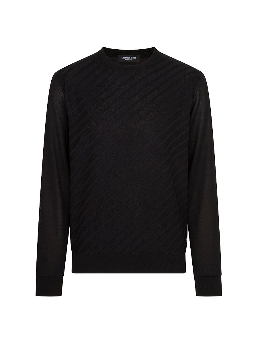 Men's Cotton and Silk Jacquard Knit Sweater - Black - Size 48