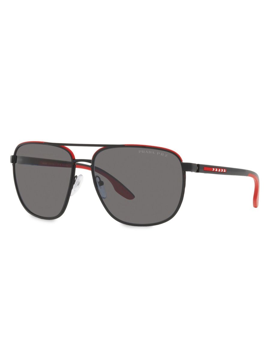 Prada Linea Rossa Men's 62MM Metal Pilot Sunglasses - Black Red
