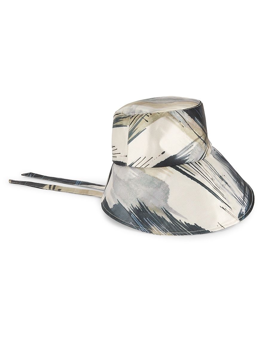 Women's Ally Printed Satin Asymmetric Bucket Hat - Ivory Beige Navy