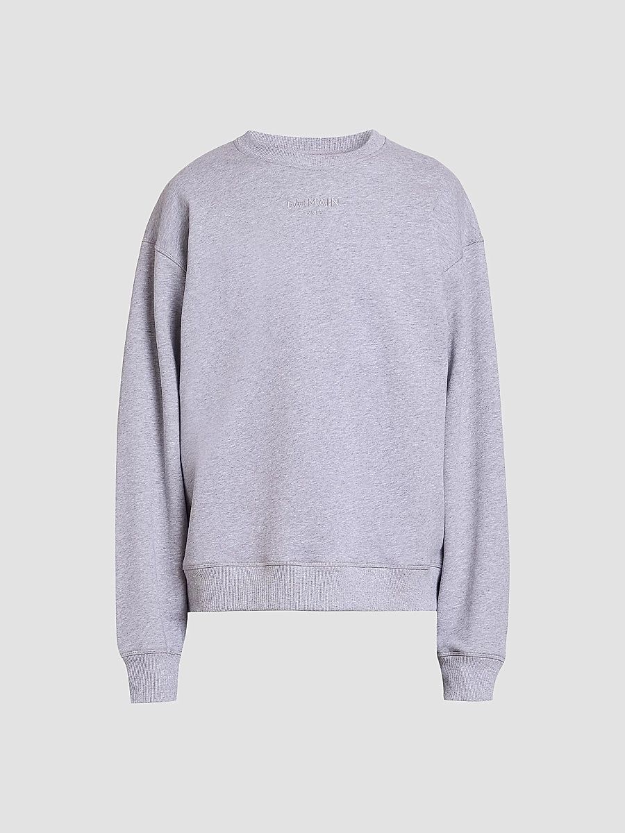 Balmain Men's Logo-Embroidered Cotton Sweatshirt - Chine Gris Chine - Size XL