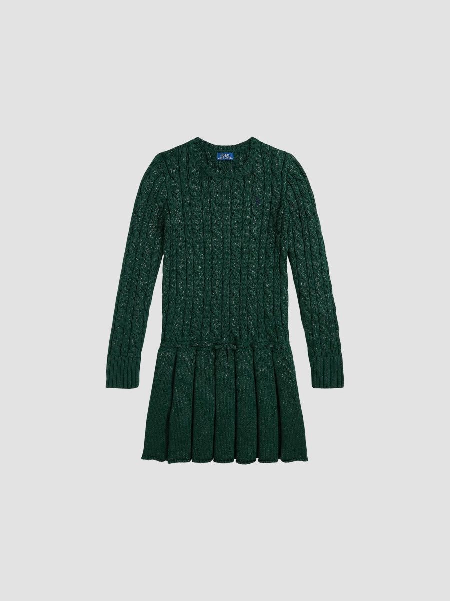 Polo Ralph Lauren Girl's Little Girl's & Girl's Metallic Cable-Knit Cotton Sweaterdress - Moss Agate - Size 8