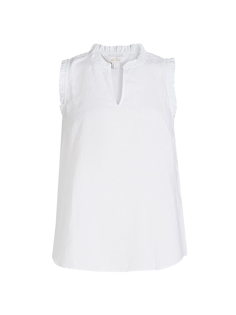 Women's Kavalla Ruffled Linen Top - Resort White - Size XL