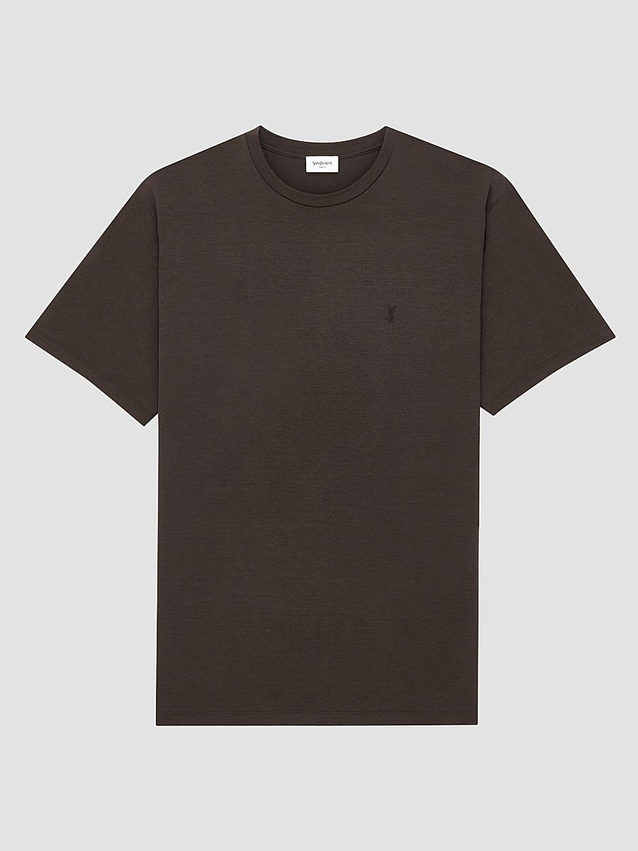 Saint Laurent Men's Cassandre T-Shirt in Silk and Cotton - Ebene - Size XL