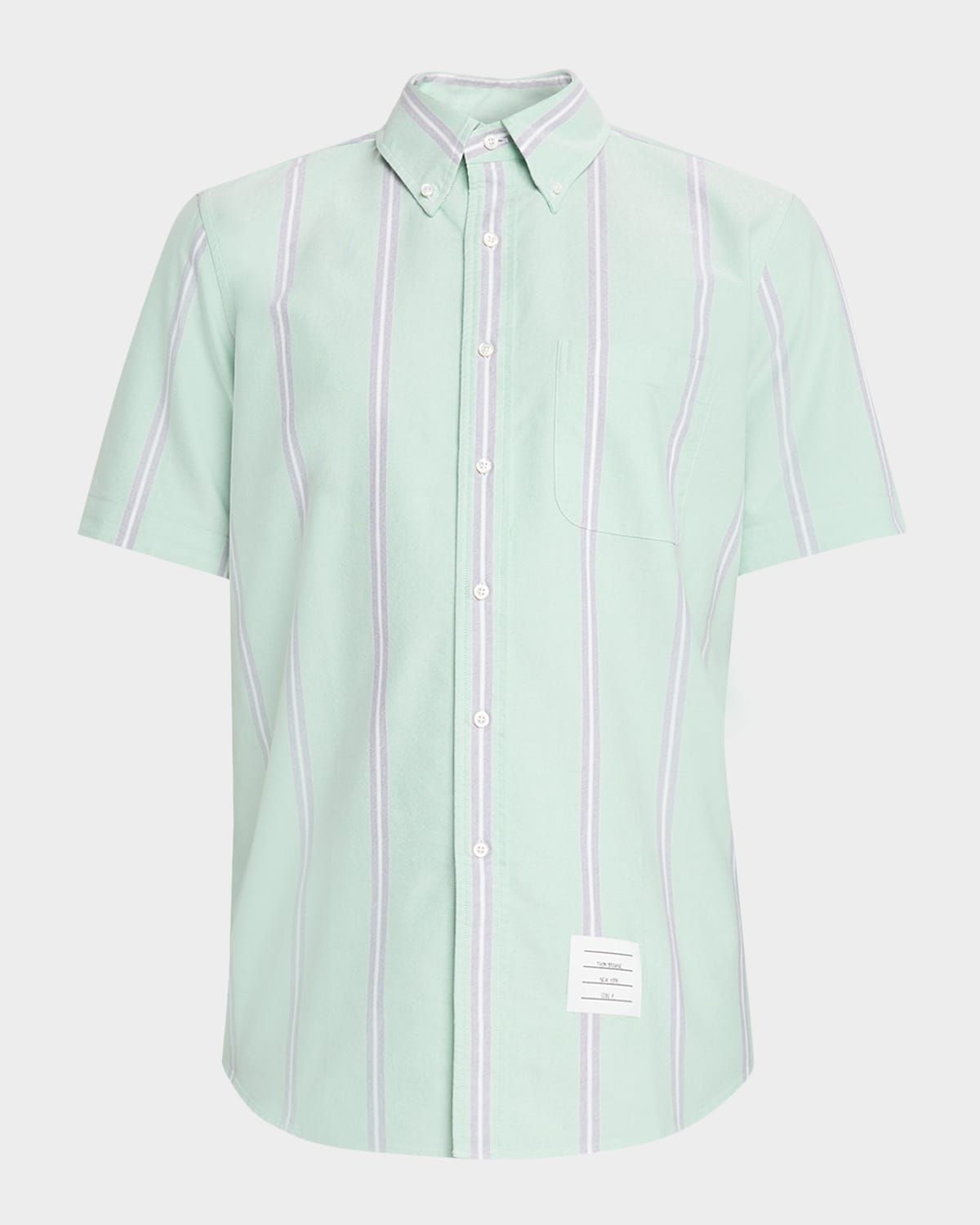 Men & apos;s Stripe Cotton Oxford Short-Sleeve Shirt with Nametag