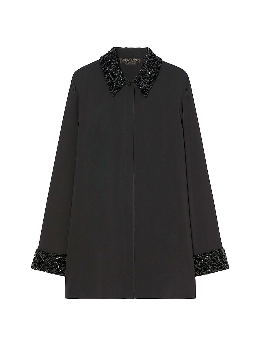 Women's Lightweight Cady Tunic with Embroidery - Black - Size 24