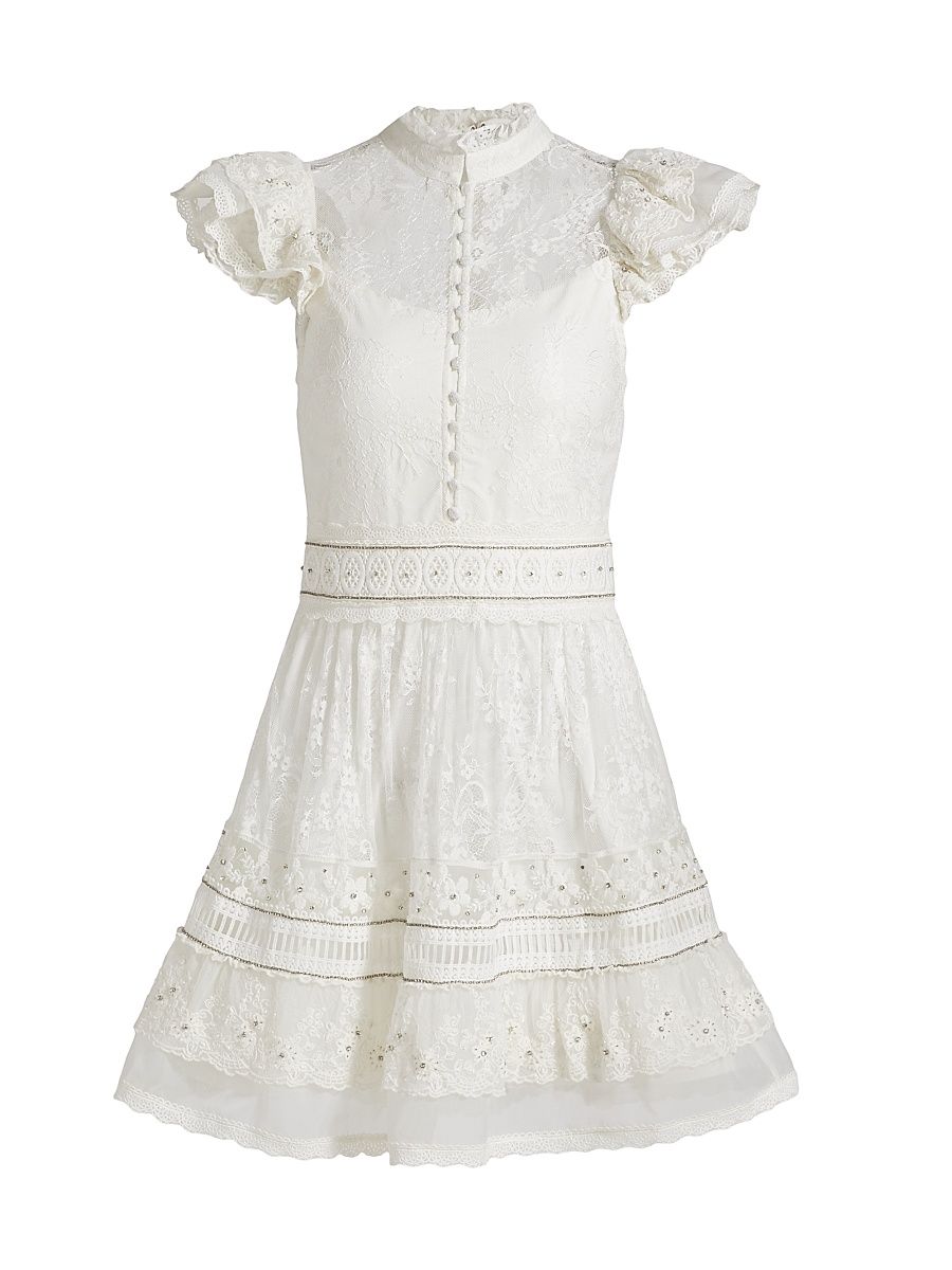 Women's Vernita Lace Ruffle Minidress - Off White - Size 14