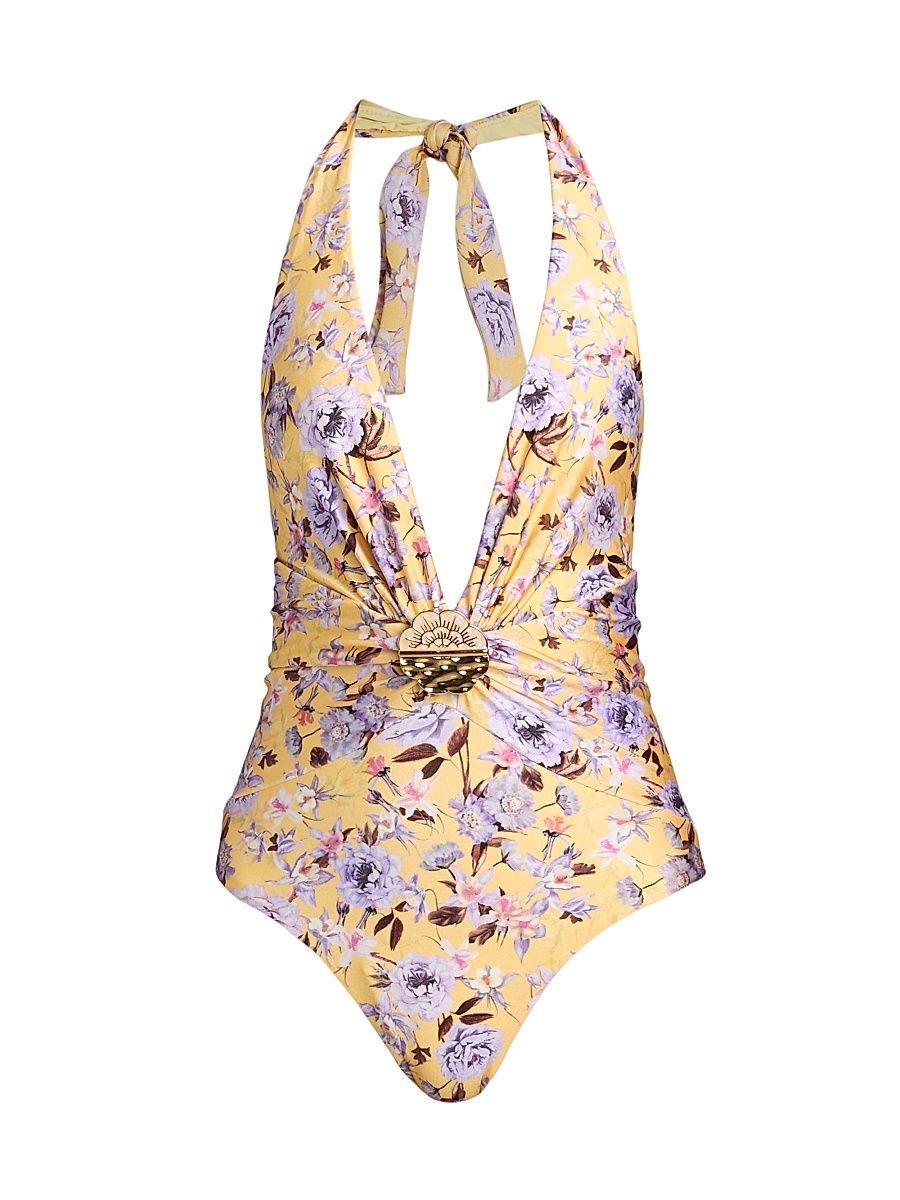 Women's Peony Halterneck Swimsuit - Yellow - Size Small