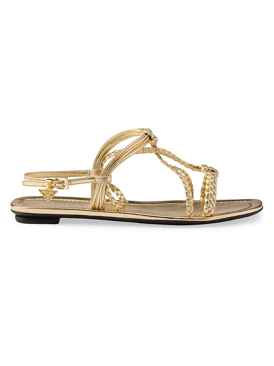 Women's Flat Mordoré Nappa Leather Sandals - Gold - Size 7
