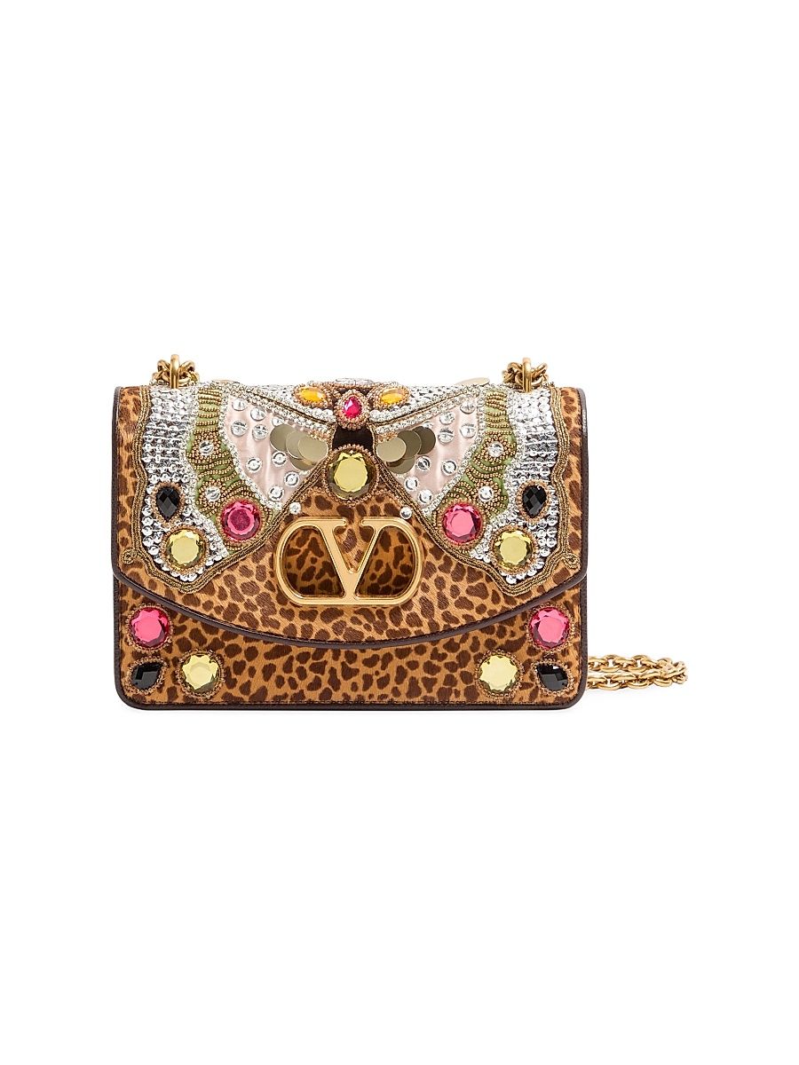 Women's Vain Shoulder Bag in Pony-Effect Calfskin with Embroidery