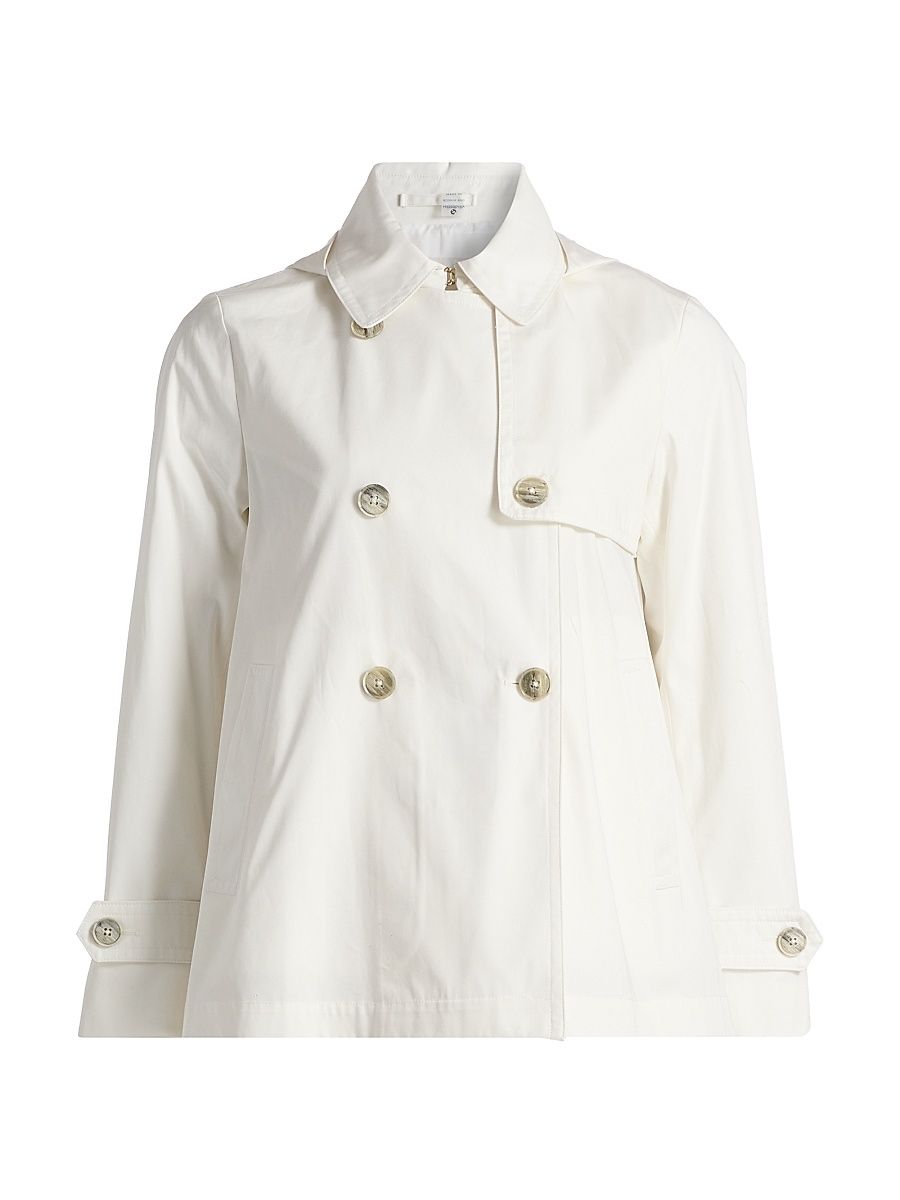 Women's Hooded Cotton Short Trench Coat - White - Size 6