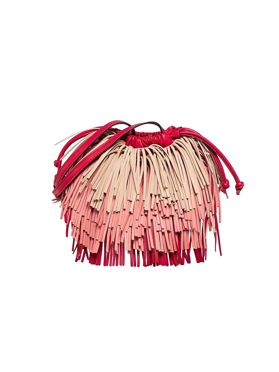 Women's Colorblocked Fringed Leather Crossbody Bag - Pink