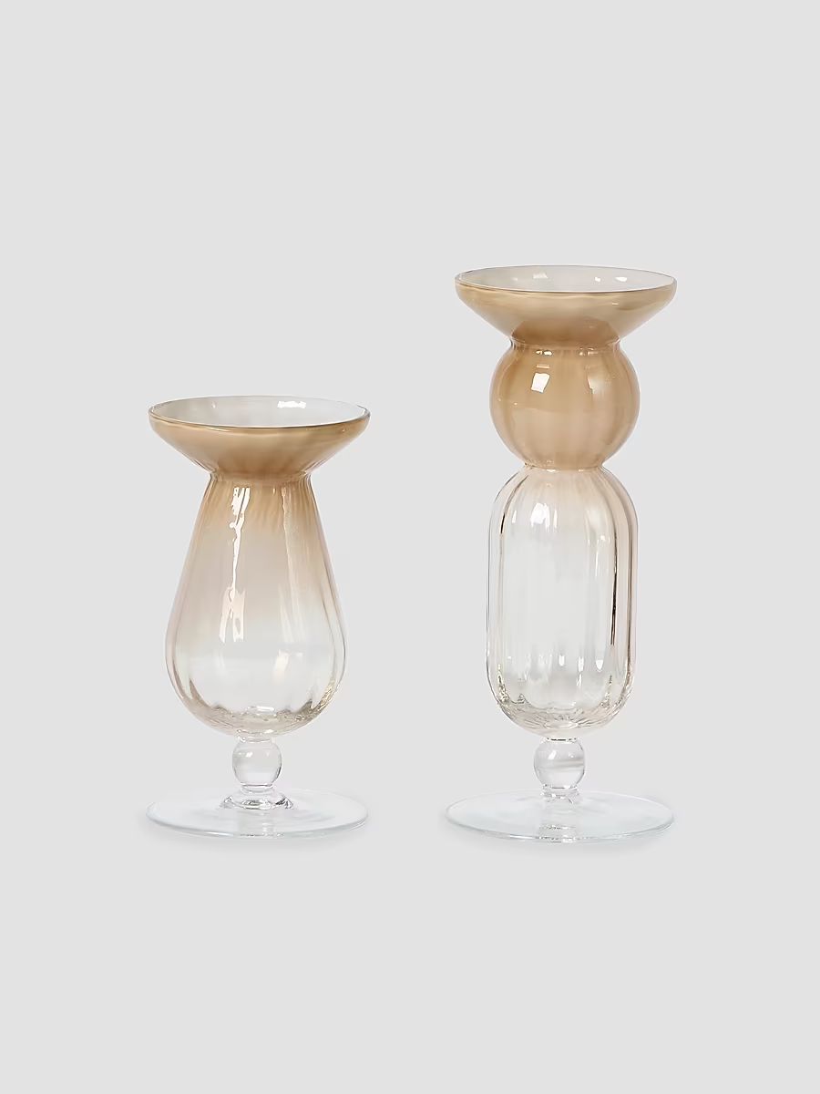 Pair of Murano Glass Candlestick Holders - Beige