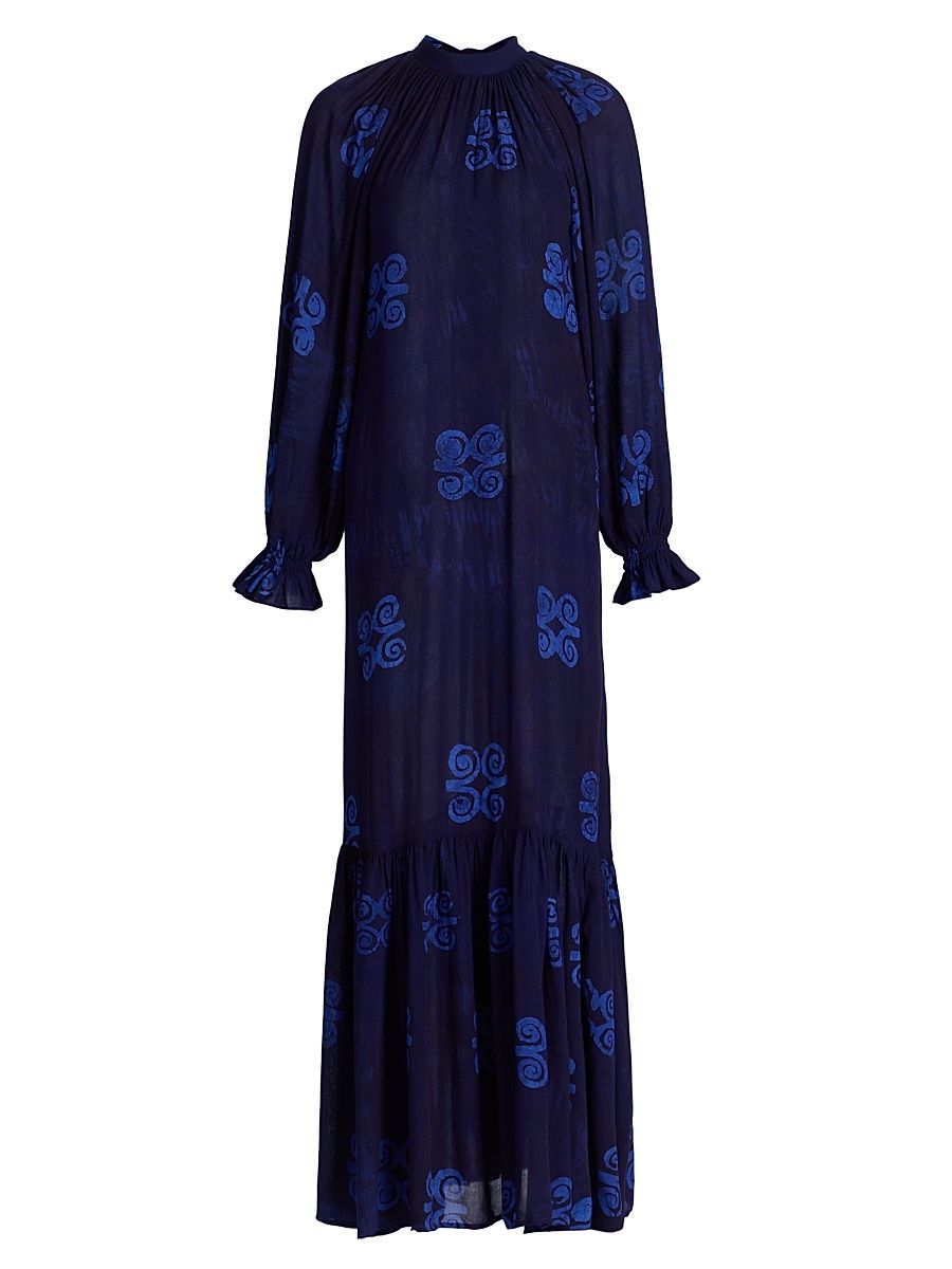 Women's Tinuke Printed Long-Sleeve Maxi Dress - Blue - Size Large