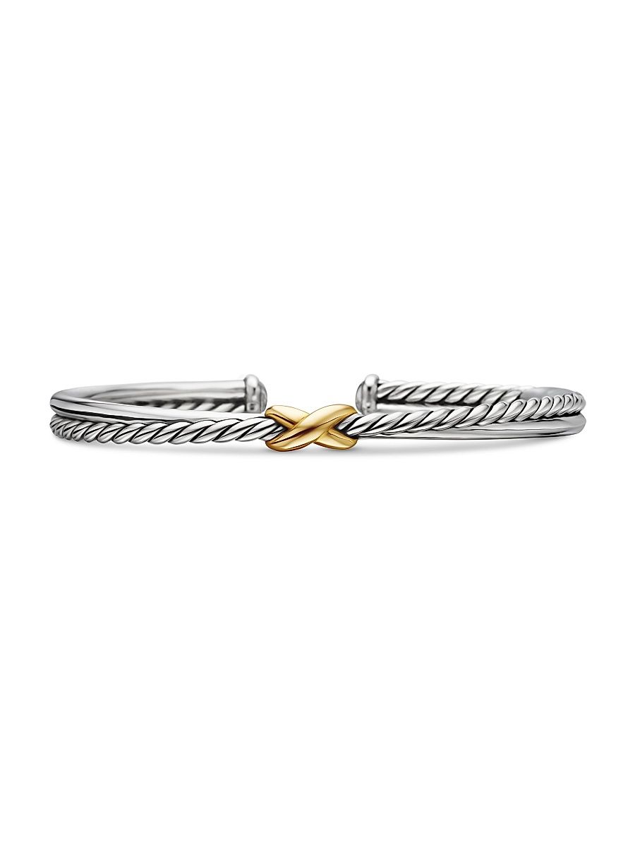 Women's Petite X Center Station Bracelet with 18K Yellow Gold - Silver - Size Medium