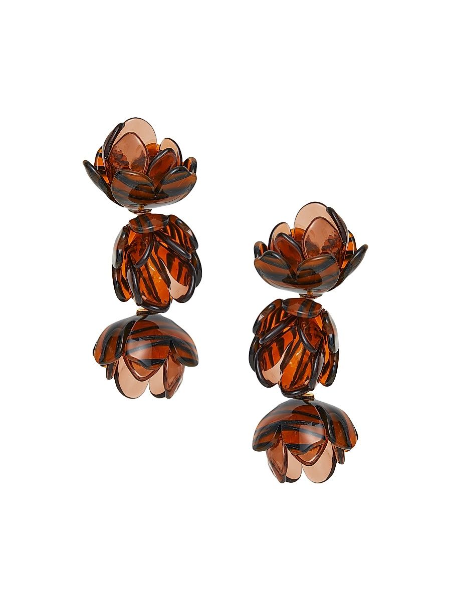 Women's 14K Gold-Plated & Acetate Rose Clip-On Earrings - Tigers Eye