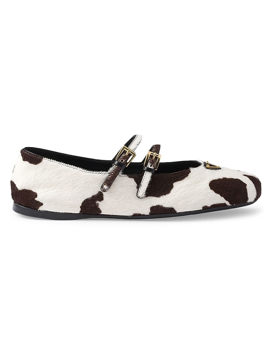 Women's Printed Leather Ballerinas - White - Size 9.5