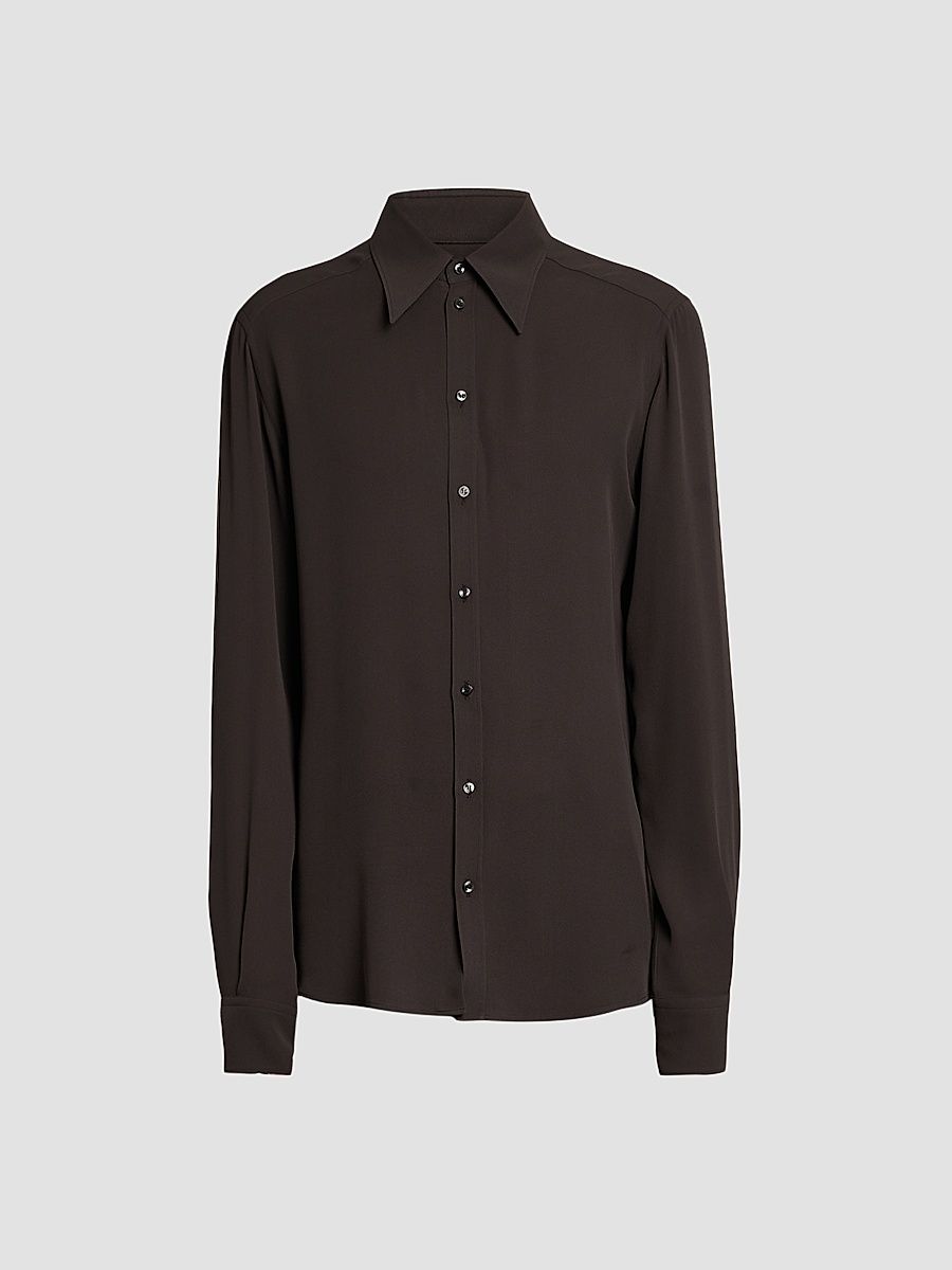 Men's Silk Georgette Shirt - Dark Brown - Size 15