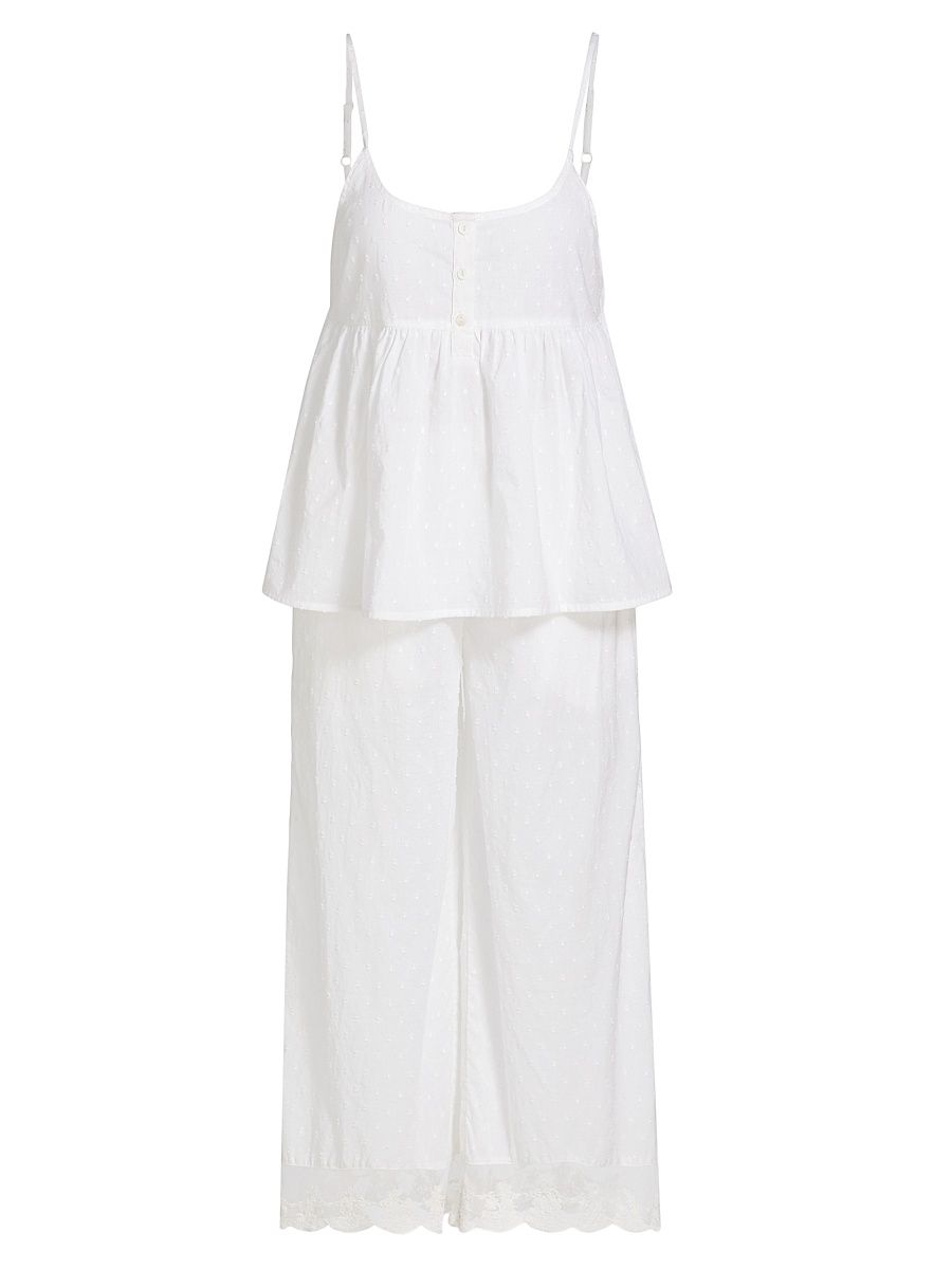 Women's Swiss Dot Cami Crop Pajamas - White - Size Large