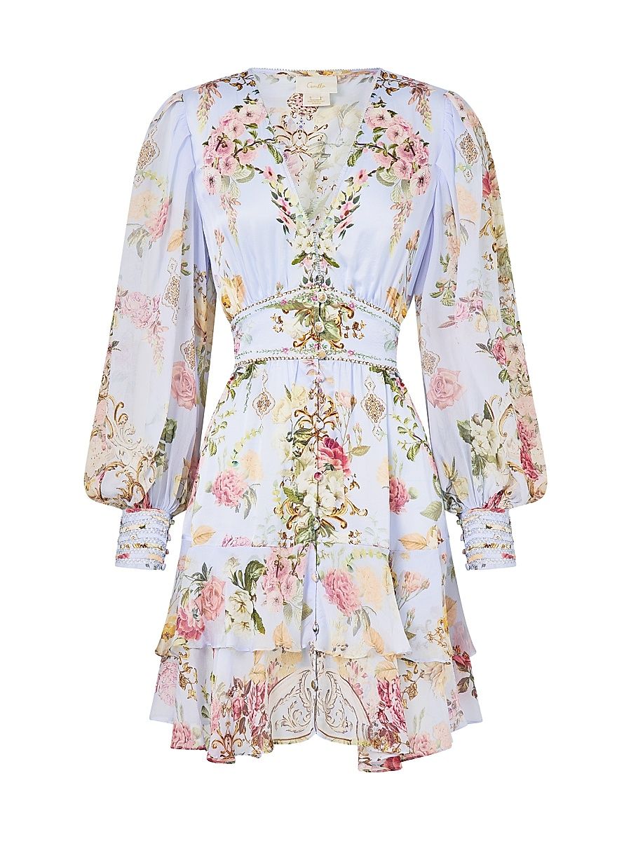 Women's Tiled In Time Silk Frill Minidress - Tiled In Time - Size XL