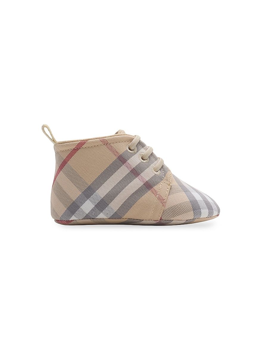 Baby's Corby Check Cotton Crib Shoes - Pale Stone Check - Size 4 (Baby)