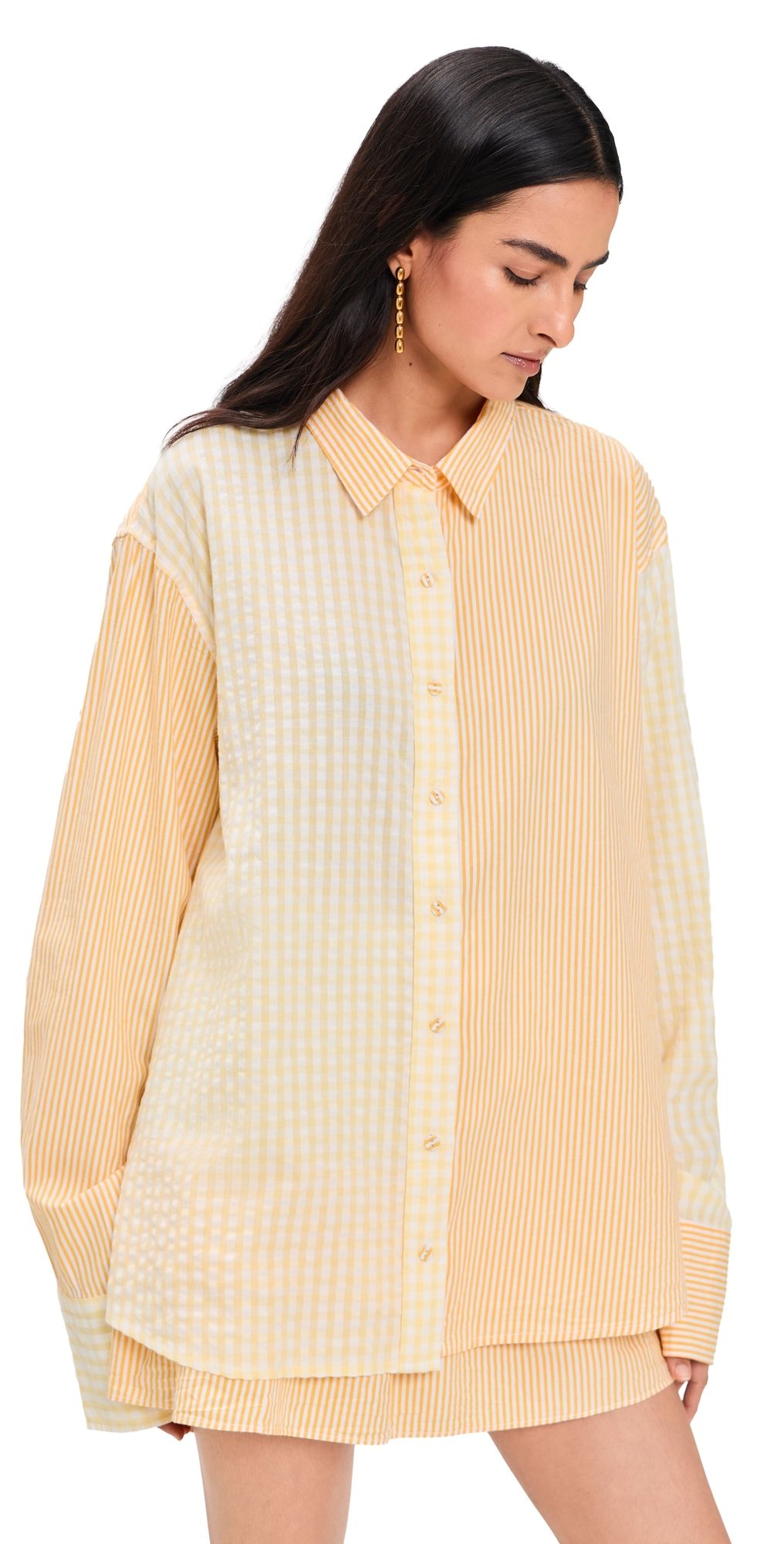Coniglio Palm Beach Classic Button Down Shirt Daffodil Combo Stripe One Size