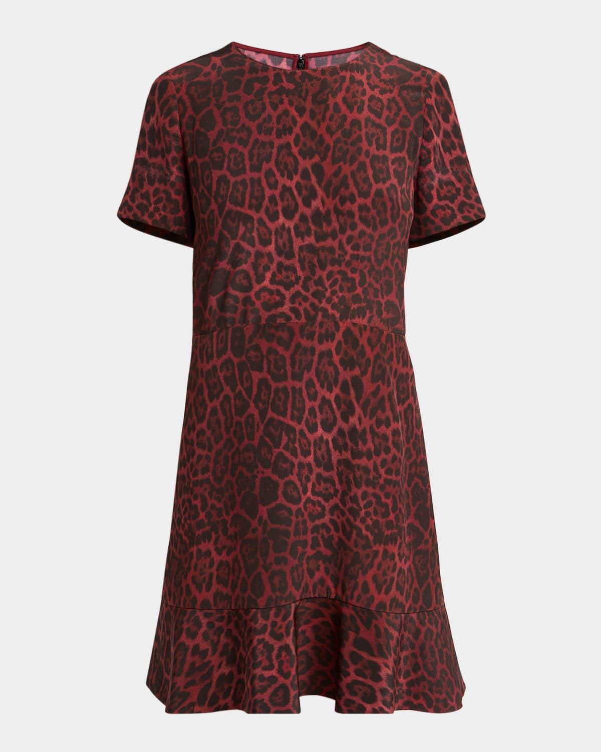 Leopard Print Flared Hem Silk Dress