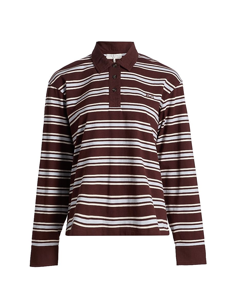 Women's RB Rugby Stripe Polo Shirt - Brown Multi - Size Large