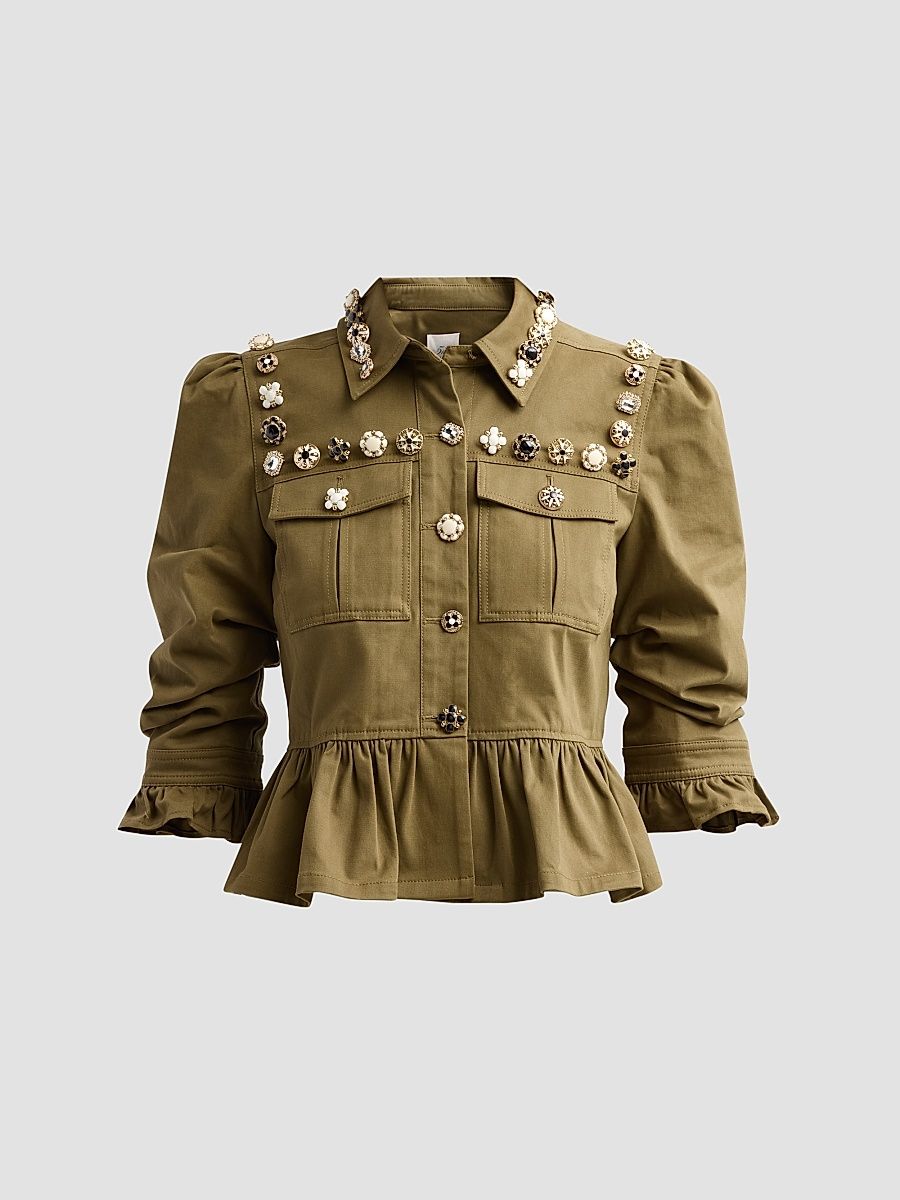 Women's Mixed Buttons Delanie Jacket - Dark Olive - Size XL
