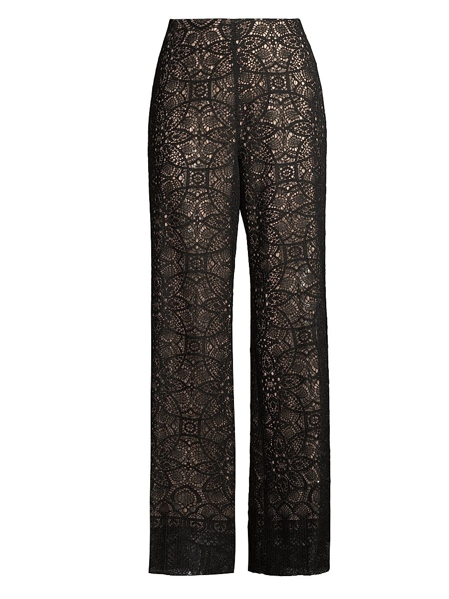 Women's Piper Geometric Cotton-Blend Chantilly Lace Flare Pants - Black - Size Medium