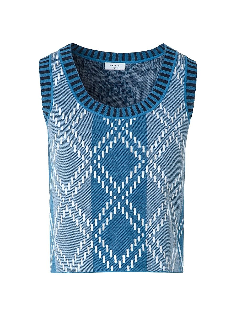 Women's Check Stretch-Wool Crop Tank - Medium Blue - Size 6