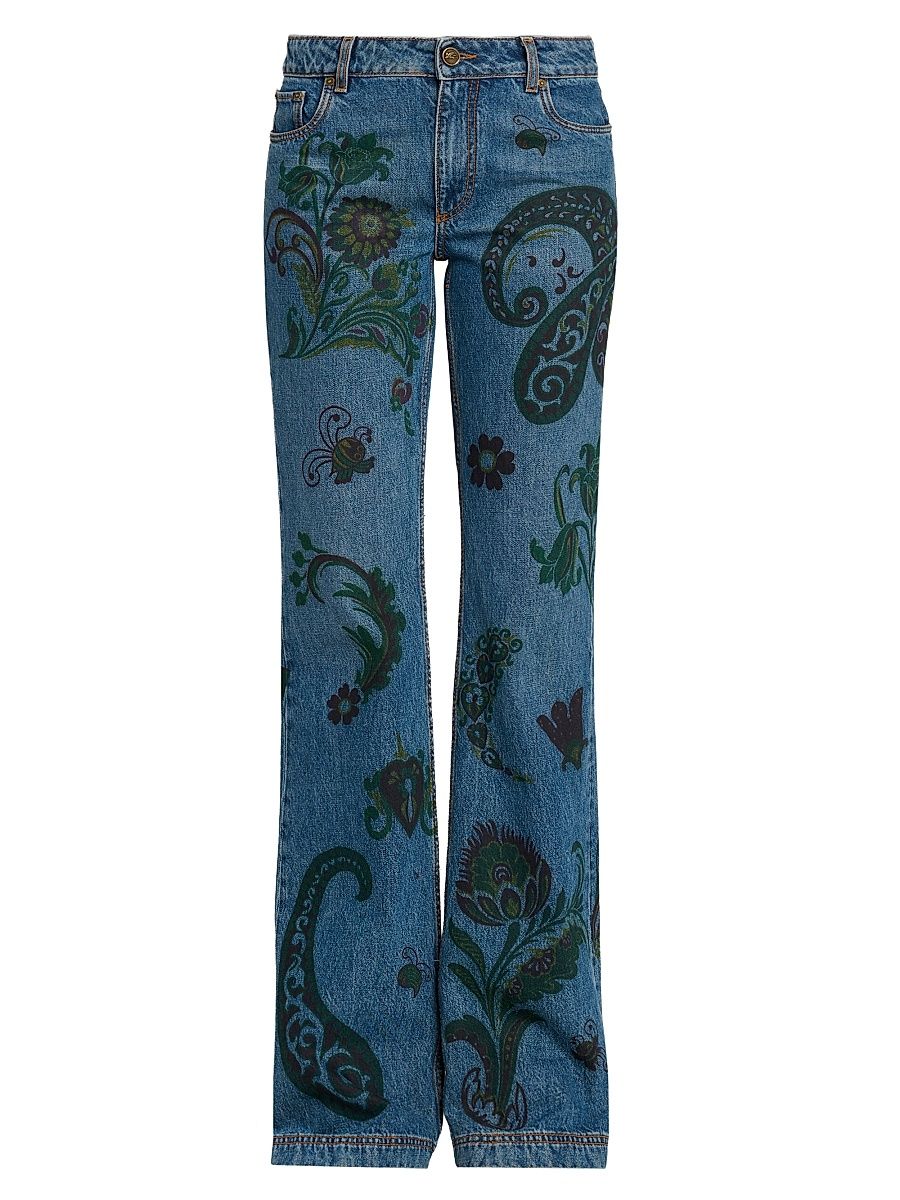 Women's Printed Flared Jeans - Multicolor Azure Base - Size 30