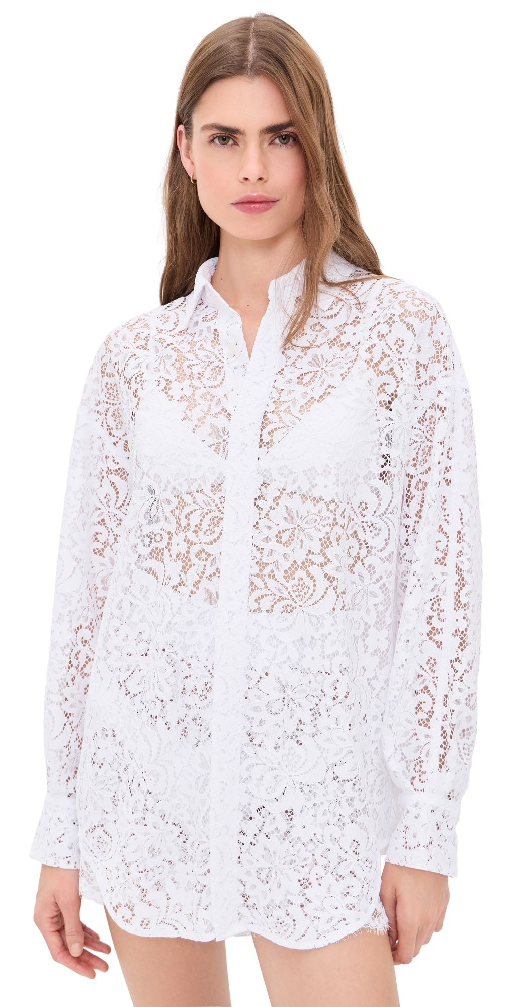 STYLEST AquaLace Quick-Dry Beach Shirt Blanc Floral Lace One Size