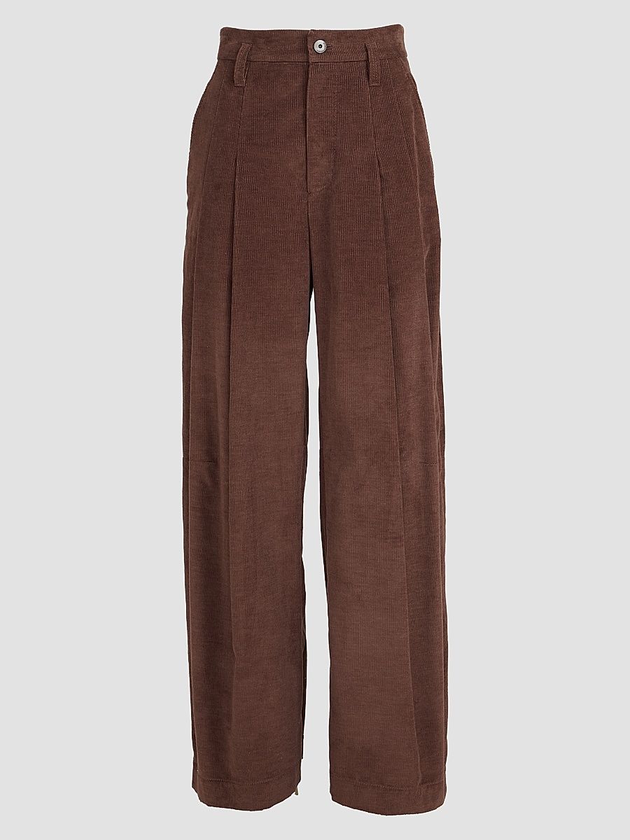 Women's Stretch Cotton and Cashmere Corduroy Five Pocket Baggy Pants with Monili - Chocolate - Size 00