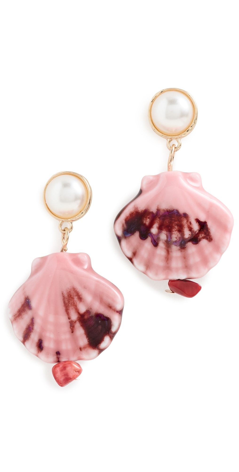 By Adina Eden Painted Shell Pearl Drop Earrings Pink One Size
