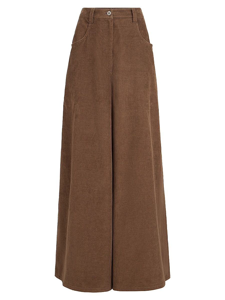 Women's Stretch Cotton and Cashmere Corduroy Five Pocket Maxi Trousers with Monili - Cigar - Size 6