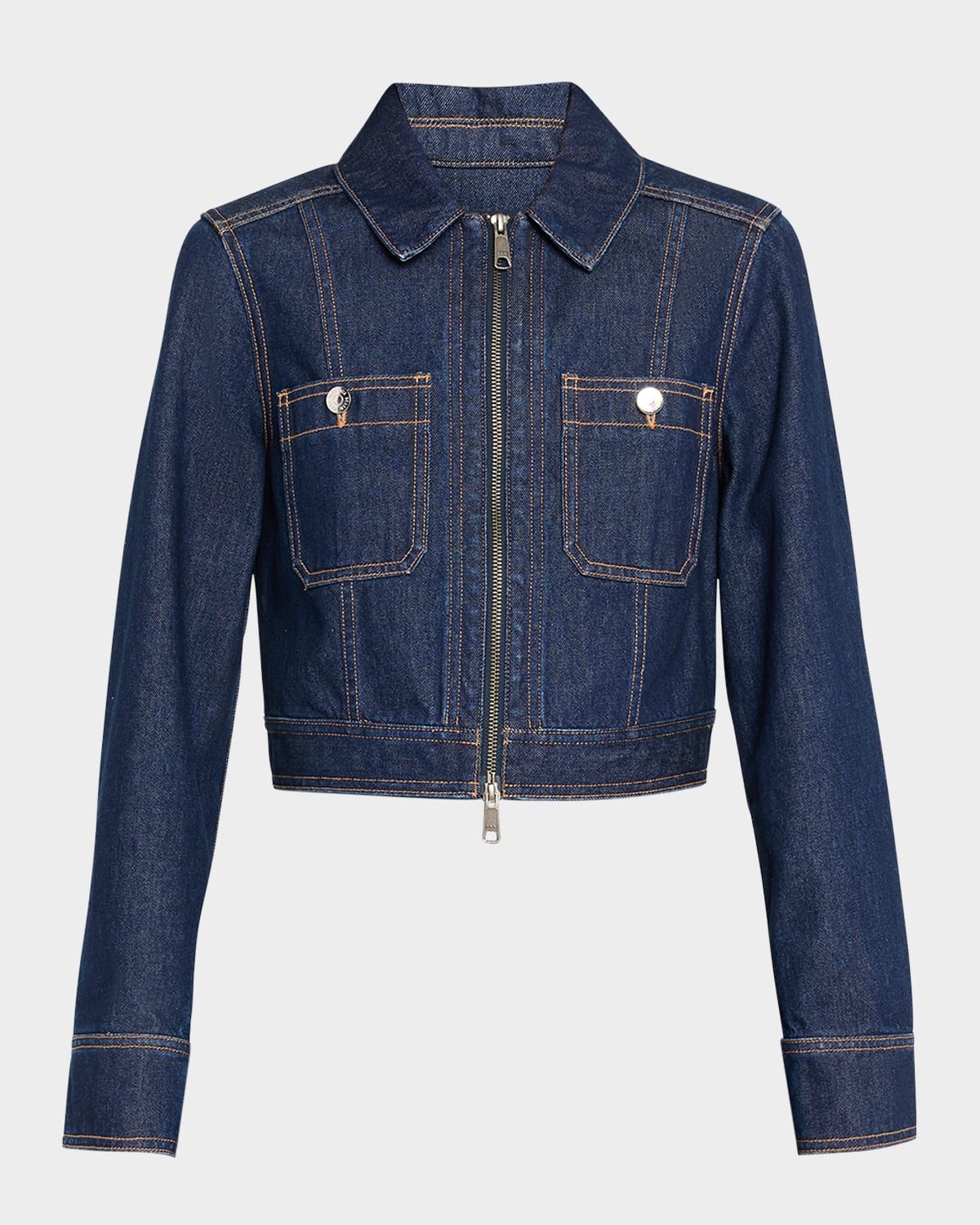Patty Fitted Zip-Front Denim Jacket