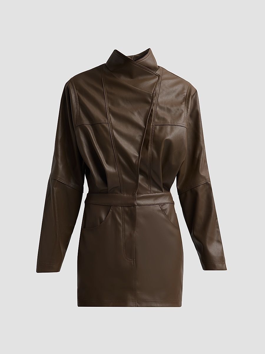 Women's Maddix Faux Leather Mini Dress - Dark Brown - Size Small