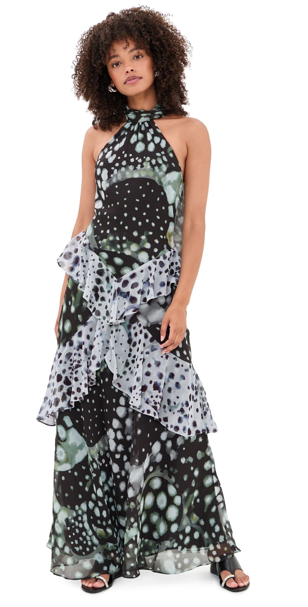 AMUR Iyla Printed Ruffle Gown Pearl Ray Inverse 6
