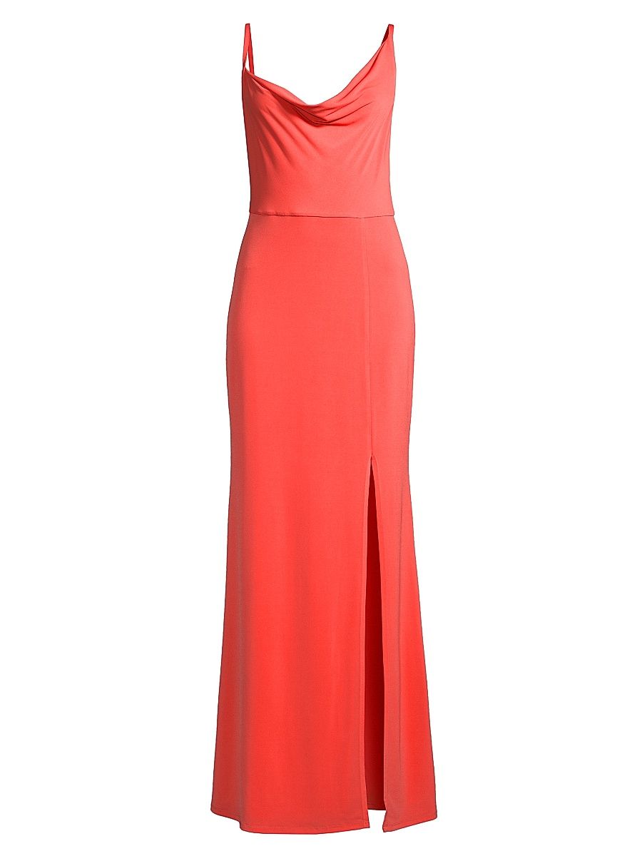 Women's Draped Cowl-Neck Gown - Coral - Size 10
