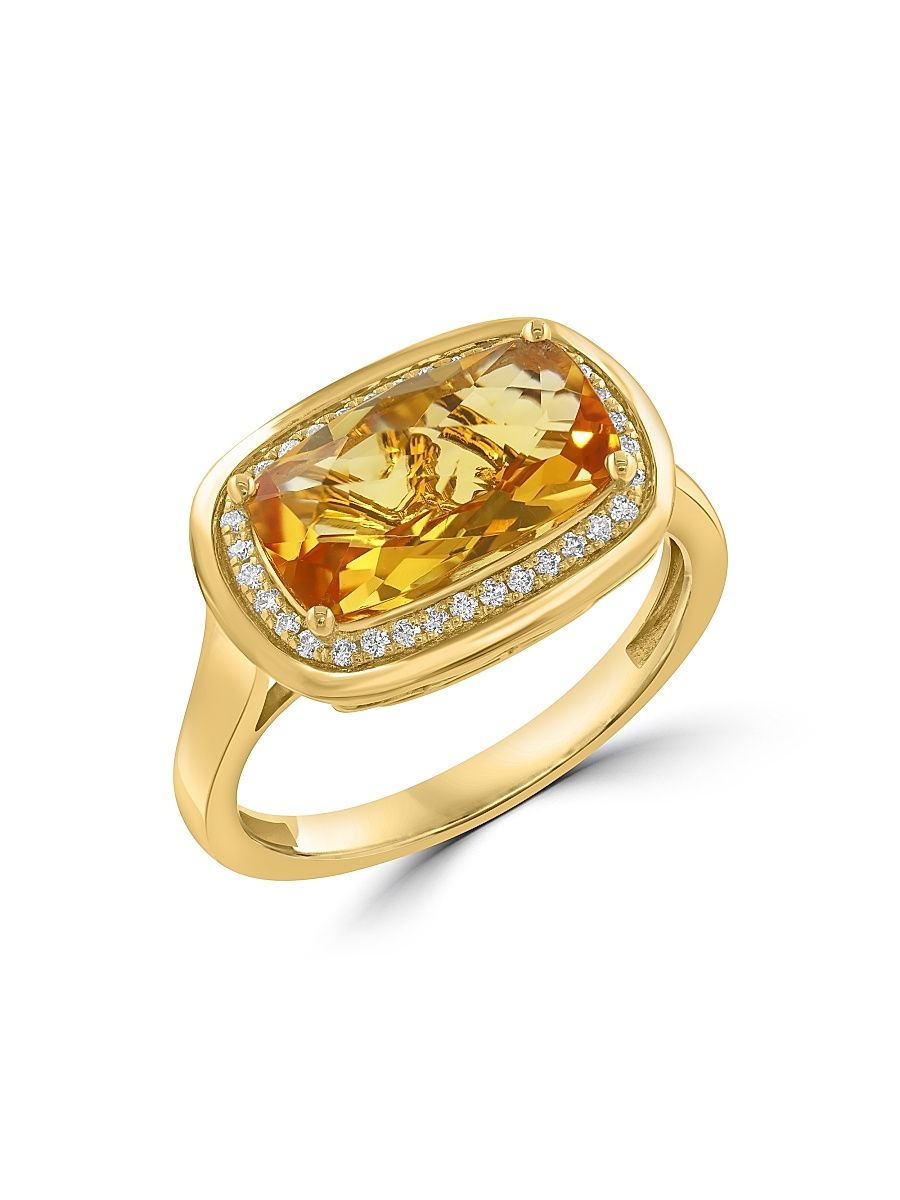 Women's 14K Yellow Gold, Citrine & 0.13 TCW Diamond Halo Ring - Yellow Gold - Size 7