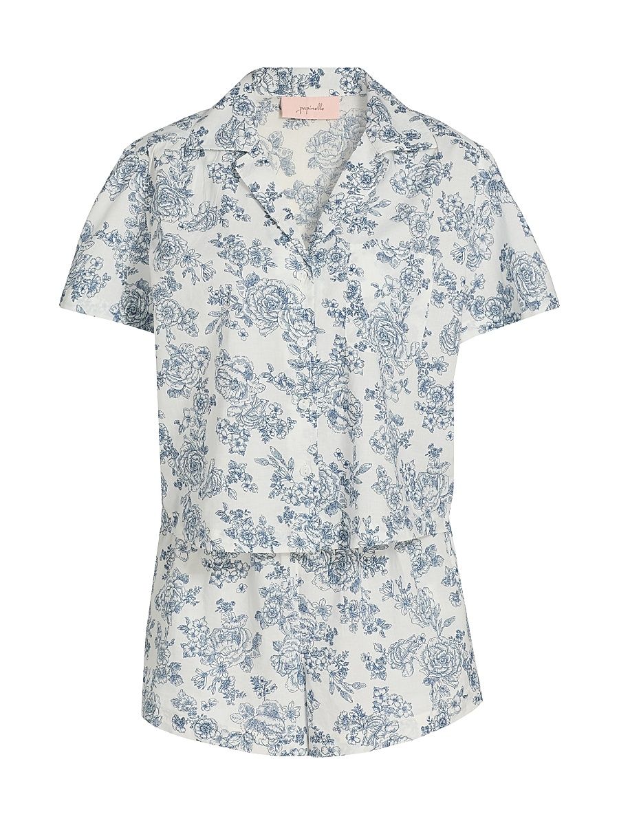 Women's Nostalgia Boxer Floral Cotton Short Pajamas - White - Size Large