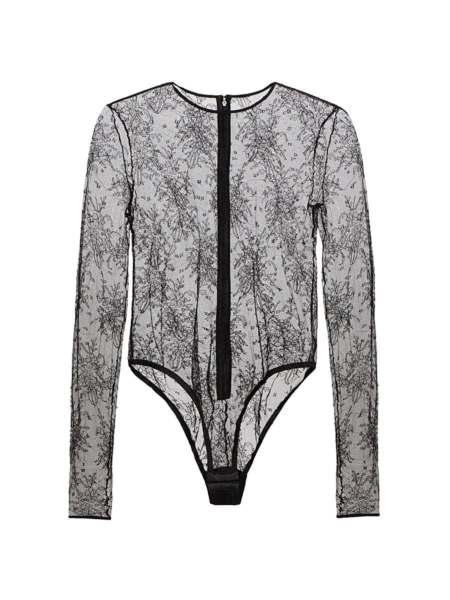 Women's Sheer Lace Bodysuit - Nero - Size 10