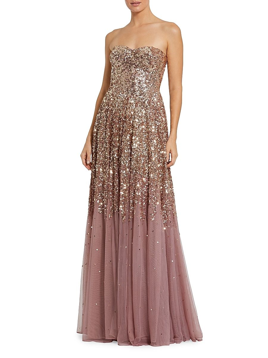 Women's Ombré Sequin-Embellished Tulle Gown - Gold Amethyst - Size 14