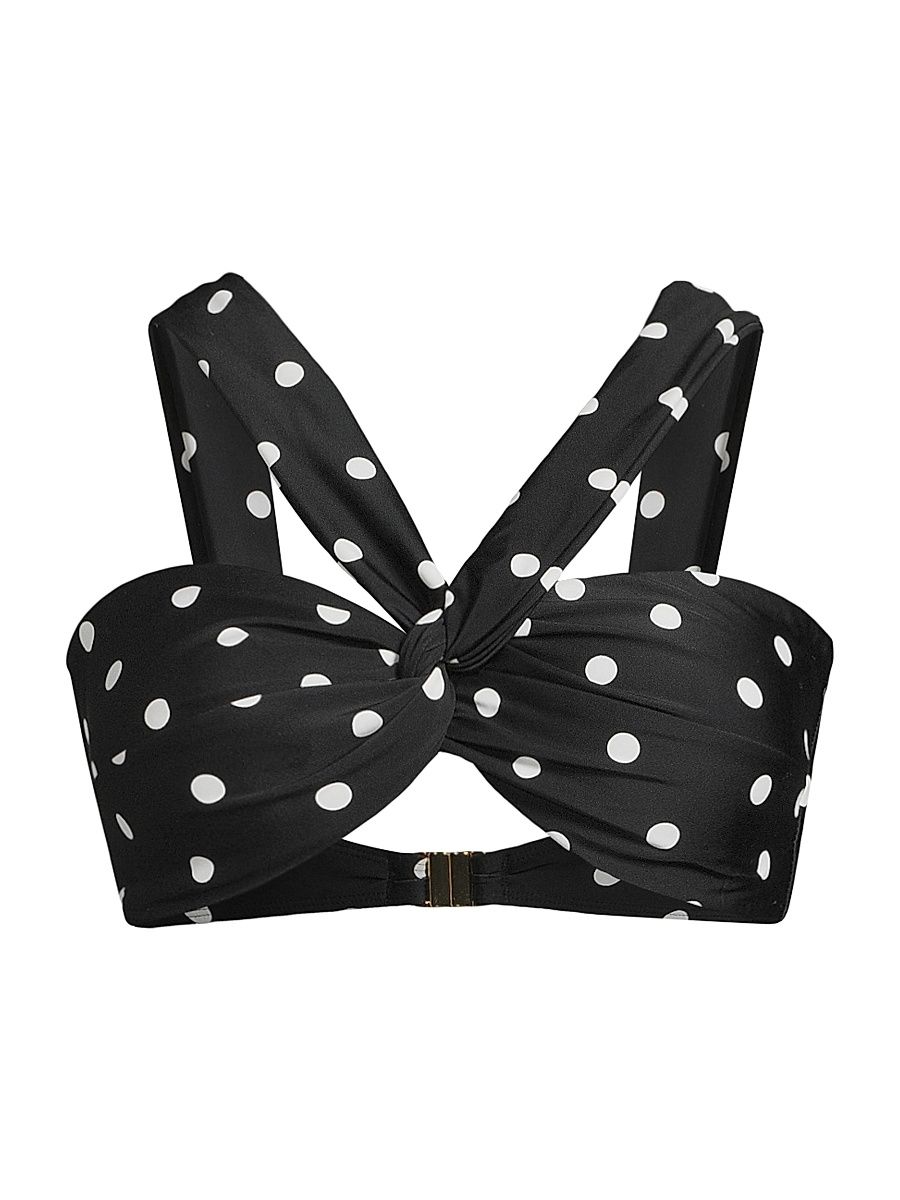 Women's Olivia Polka Dot Draped Bikini Top - Black White - Size Large