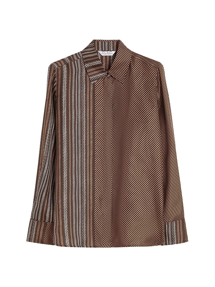 Women's Printed Silk Twill Shirt - Chocolate - Size 16