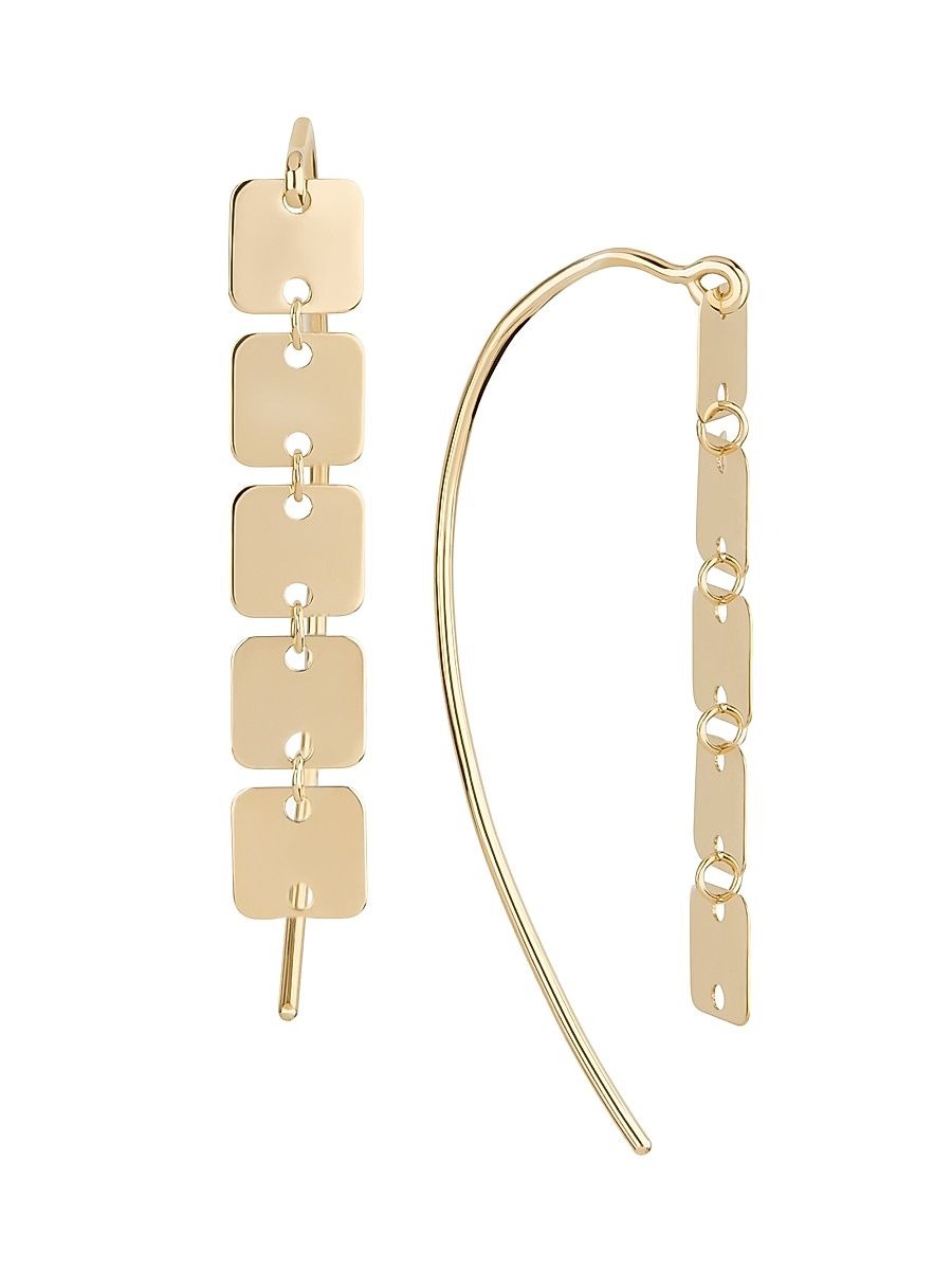 Women's Laser Square 14K Yellow Gold Chain Drop Earrings - Yellow Gold