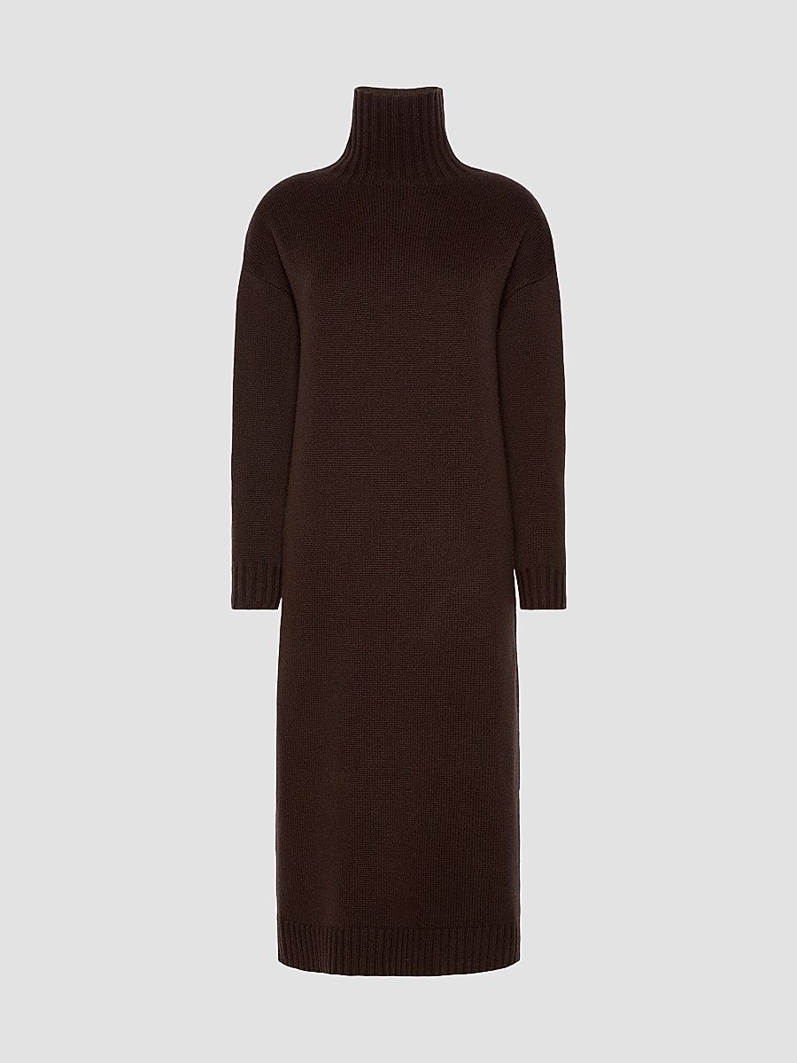 Women's Wool and Cashmere Yarn Dress - Dark Brown - Size Large