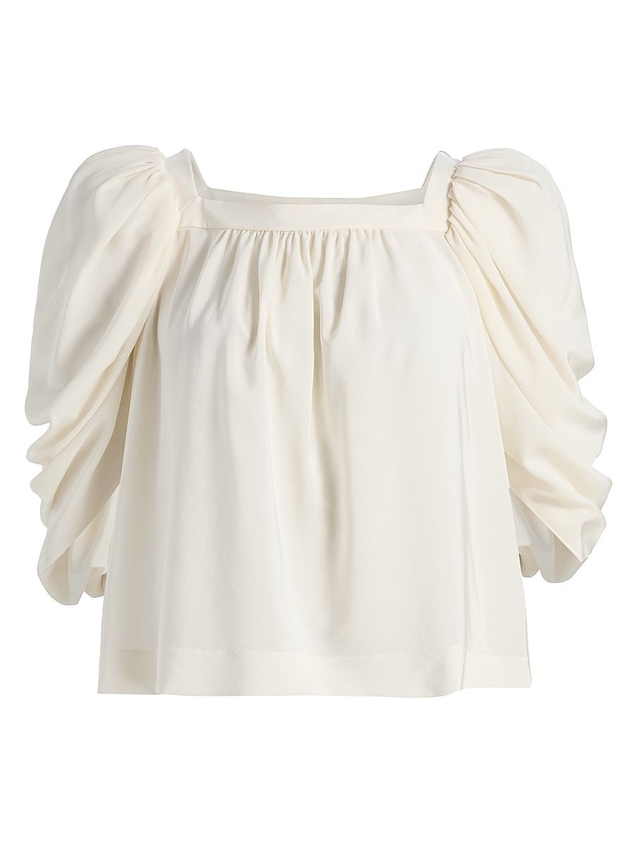 Women's Silk Puff-Sleeve Top - Coconut Milk - Size 12